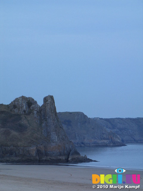 SX13767 Dusk at Great Tor and Three Cliff Bay from Nicholaston Burrows